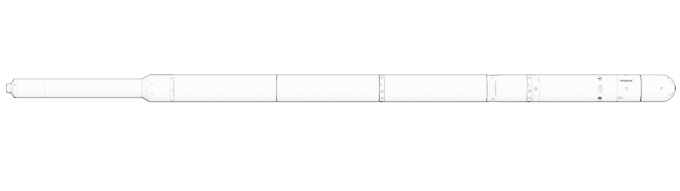 Well Cleaner Downhole Jetting Tool design, viewed from the side, with detailed segments and main body structure.