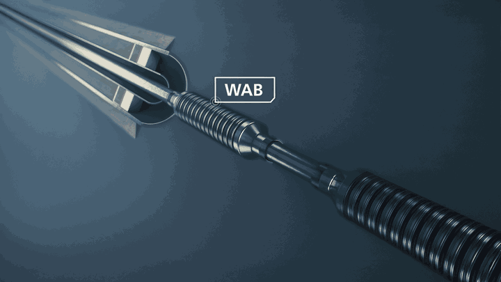 Illustration of a Welltec Annular Barrier tool with expandable metal elements for annular isolation in wellbores.
