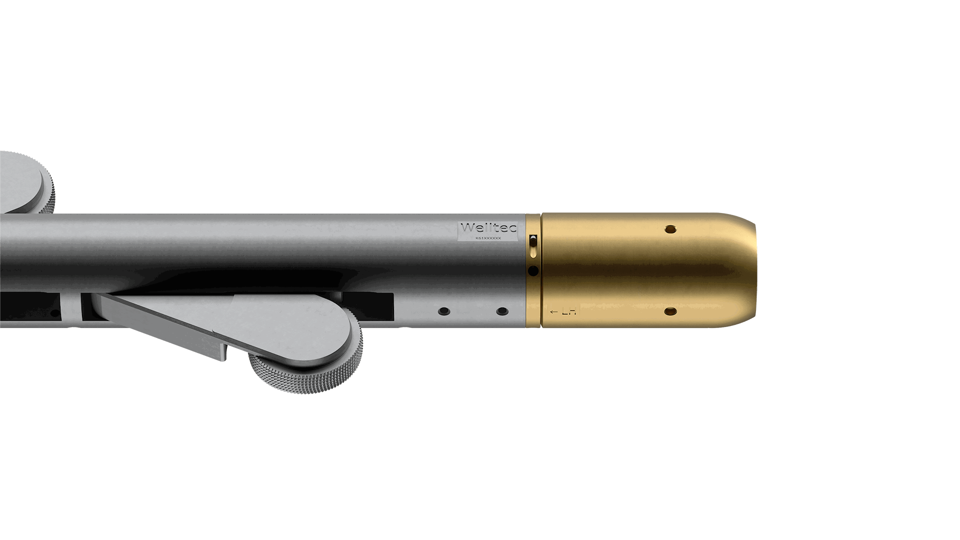 Coiled Tubing Well Tractor tool with a metallic body and gold-colored end piece, designed for precise downhole interventions.