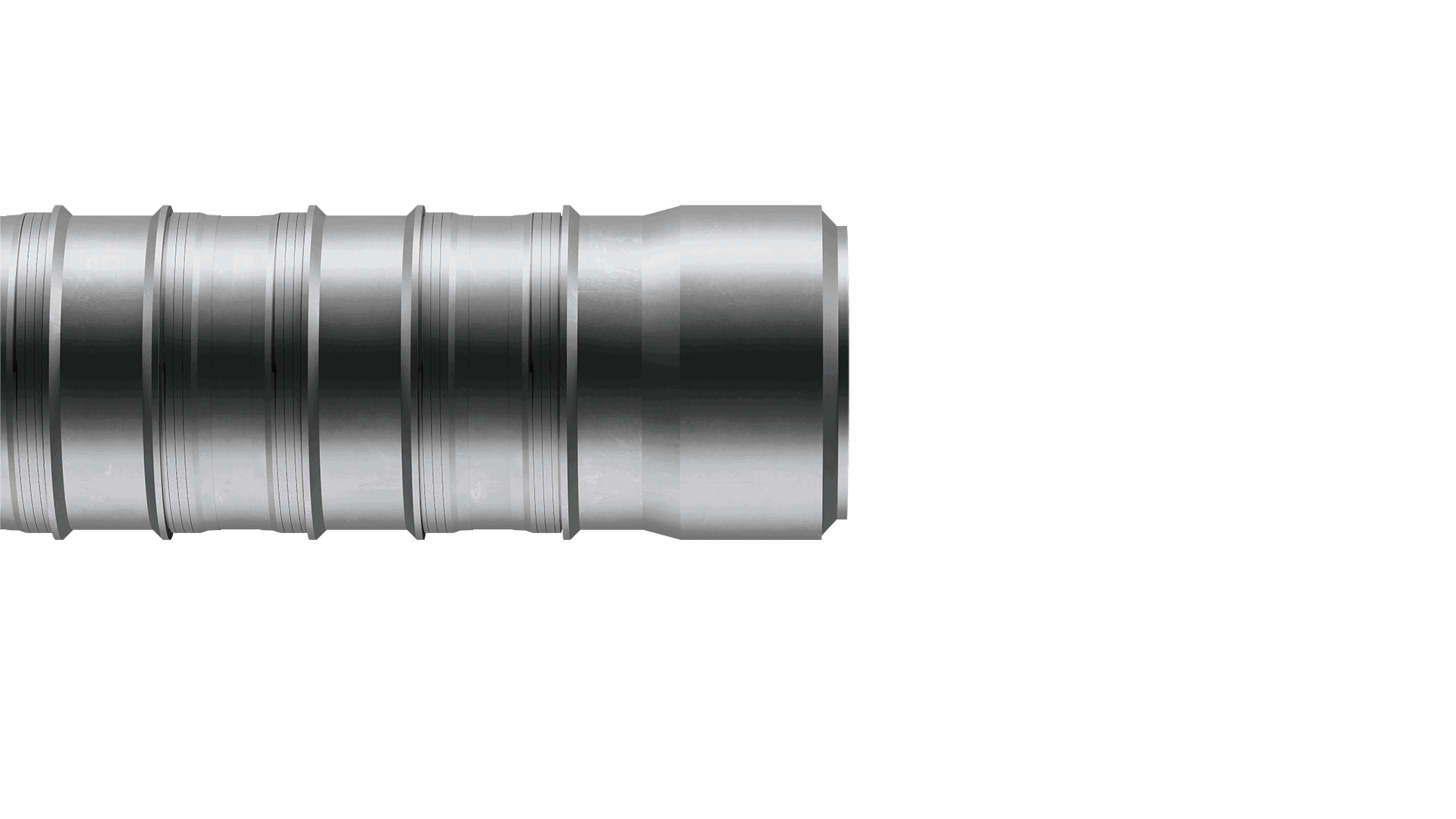 Close-up of a Welltec tool showcasing precision grooves and a seal, designed for downhole applications and zonal isolation in well completions.