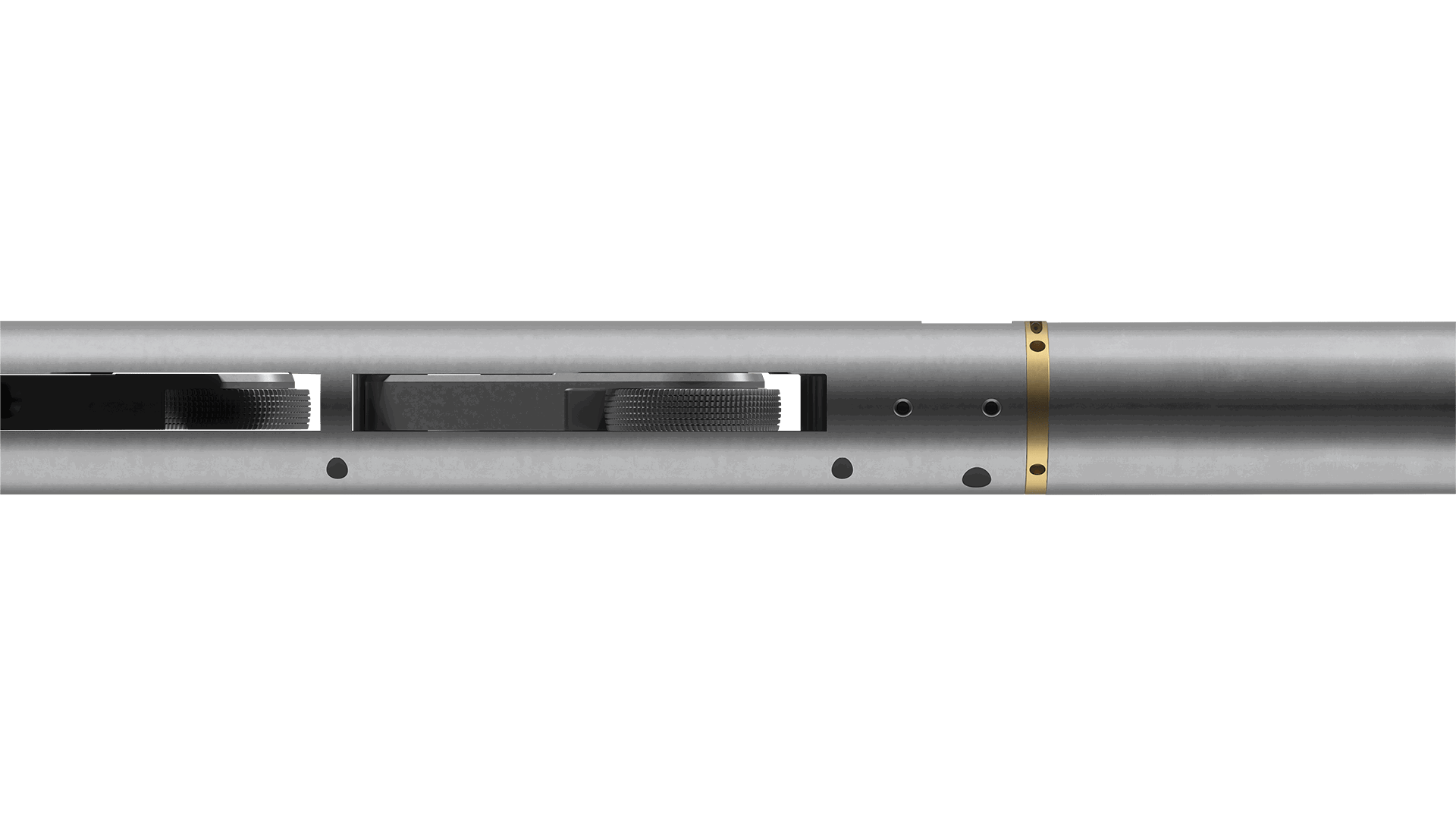 Welltec Tractor tool with a metallic body, gold colored ring, and internal mechanisms for efficient downhole operations.